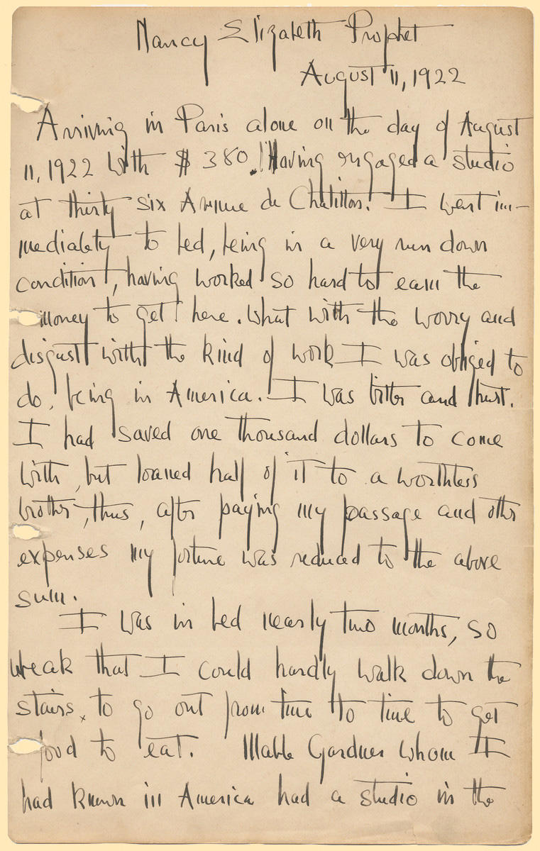 handwritten page from Nancy Elizabeth Prophet diary